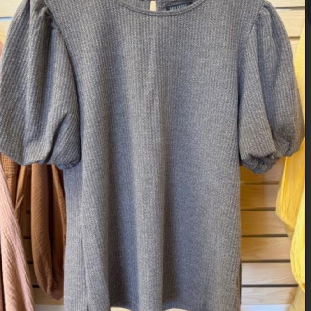 Mocha Fog Textured Puff Sleeve Blouse